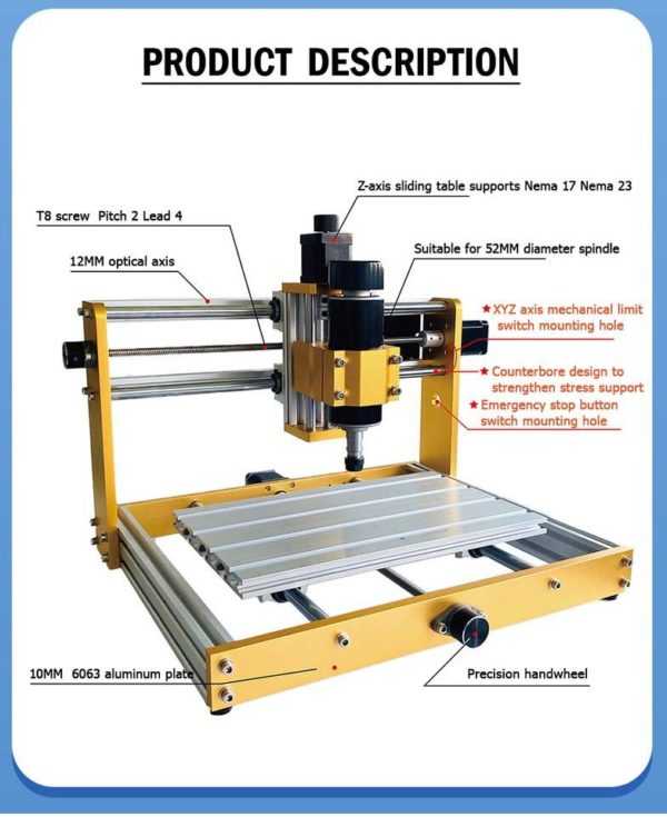 ⁦מכונת חיתוך בלייזר CNC 3018 משטח חצי מטר, ולייזר 40W + משטח כרסומת⁩ – תמונה ⁦5⁩